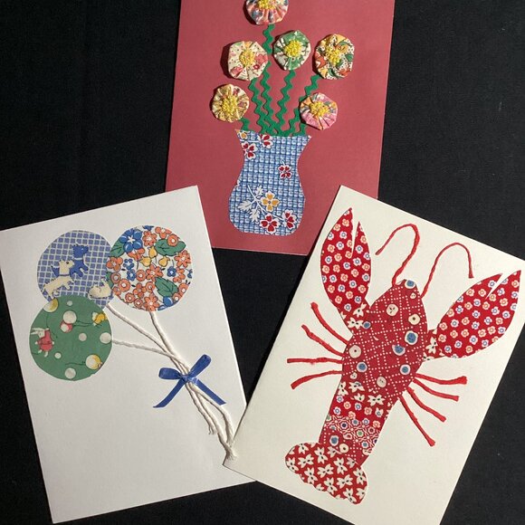 Handmade blank cards (30's reproduction fabrics) #3 - Picture 1 of 4